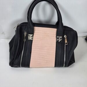 Icing Black and Blush Pink Quilted Satchel Handbag with Studs and Zippers